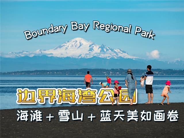 美加边境海湾公园（Boundary Bay Regional Park）百年沙滩、雪山、蓝天美如画卷