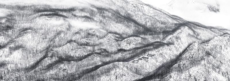 雪坡线条(长焦全景),加拿大落基山冬季 — 韩进一摄